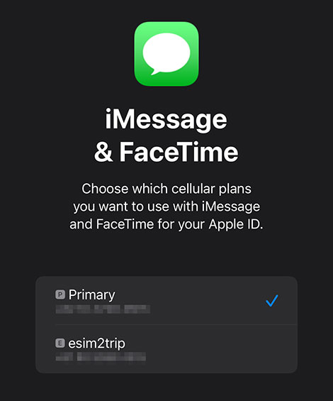 Choose Primary for iMessage, FaceTime and Apple ID - esim2trip